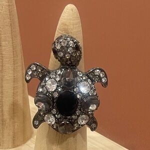 Turtle Crystal Statement Ring in Black and Smoke